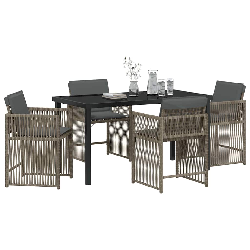 vidaXL 5-delige tuinset met kussens in het grijs van poly rattan