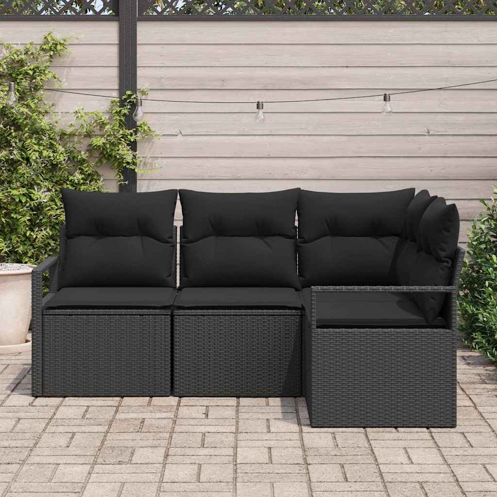 vidaXL 4-delige tuinset met kussens, zwart poly rattan