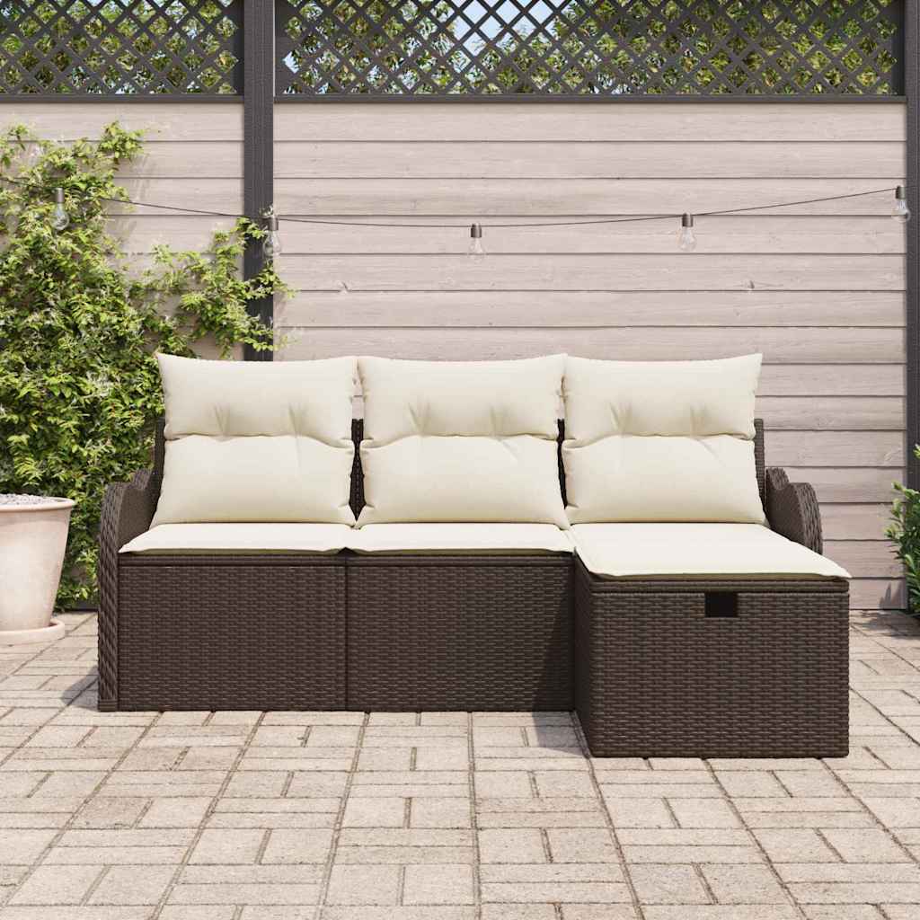 vidaXL 4-Delige Tuin Sofa Set Met Kussens In Bruin Poly Rattan
