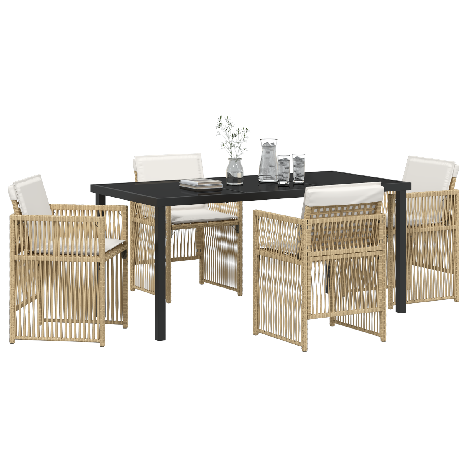 vidaXL 5-delige tuinset met kussens in beige poly rattan
