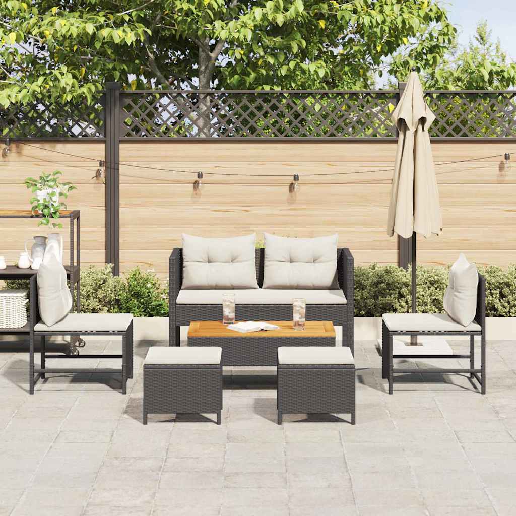vidaXL 6-delige tuinsofa set met kussens in zwart poly rattan