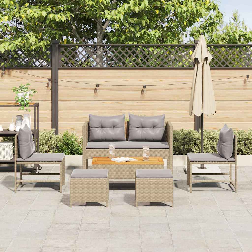 vidaXL 6-delige tuinset met kussens in beige poly rattan