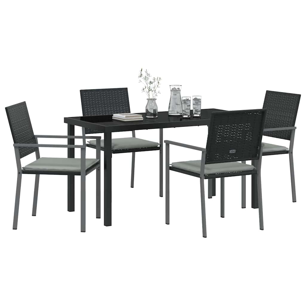 vidaXL 5-delige tuinset met eettafel en kussens zwart poly rattan