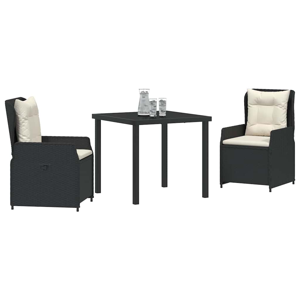 vidaXL 3-delige tuinset Zwart Poly Rattan