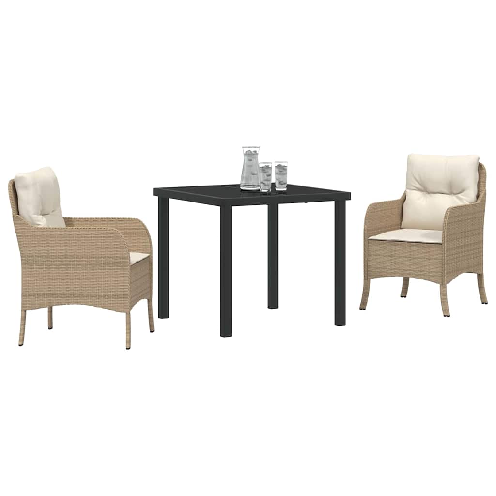 vidaXL 3-delige tuinset met kussens in beige poly rattan