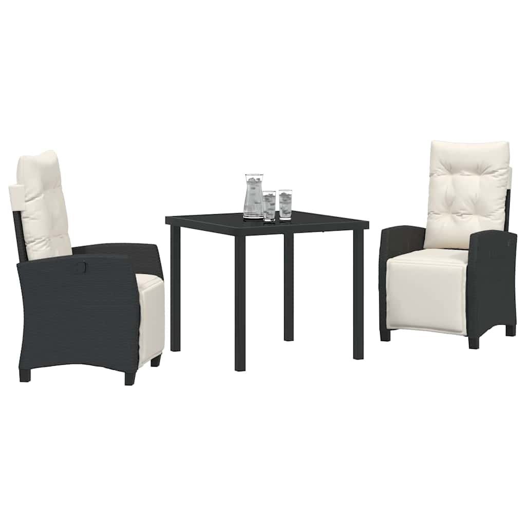 vidaXL 3-delige Tuin Eetset Zwart Poly Rattan