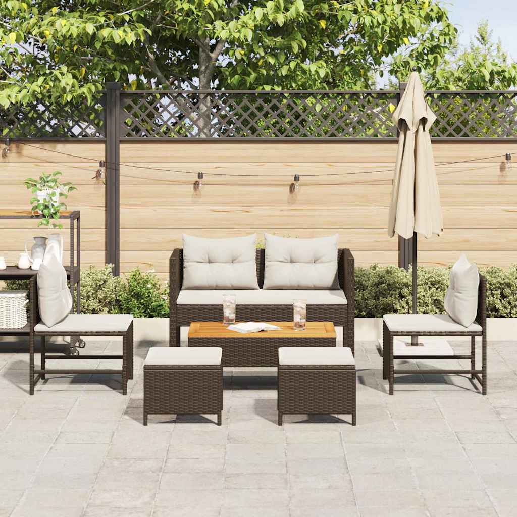 vidaXL 6-delige Tuinset met Kussens Bruin Poly Rattan