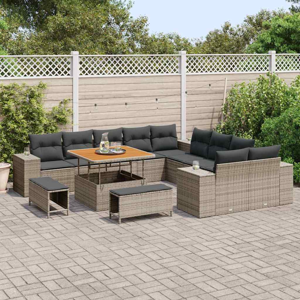 vidaXL 13-delige tuinsofa set met kussens in grijs poly rattan en acacia