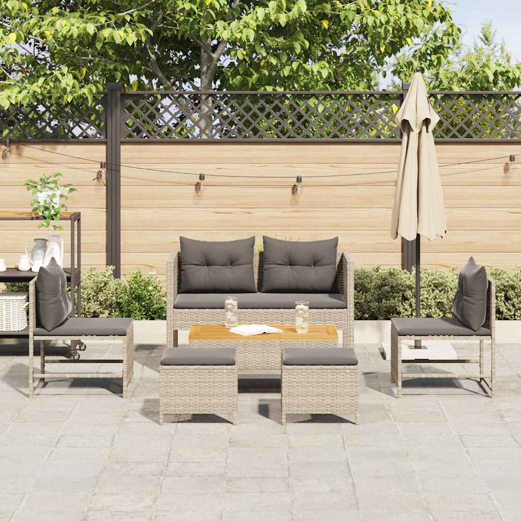 vidaXL 6-delige ligbed set met kussens lichtgrijs poly rattan