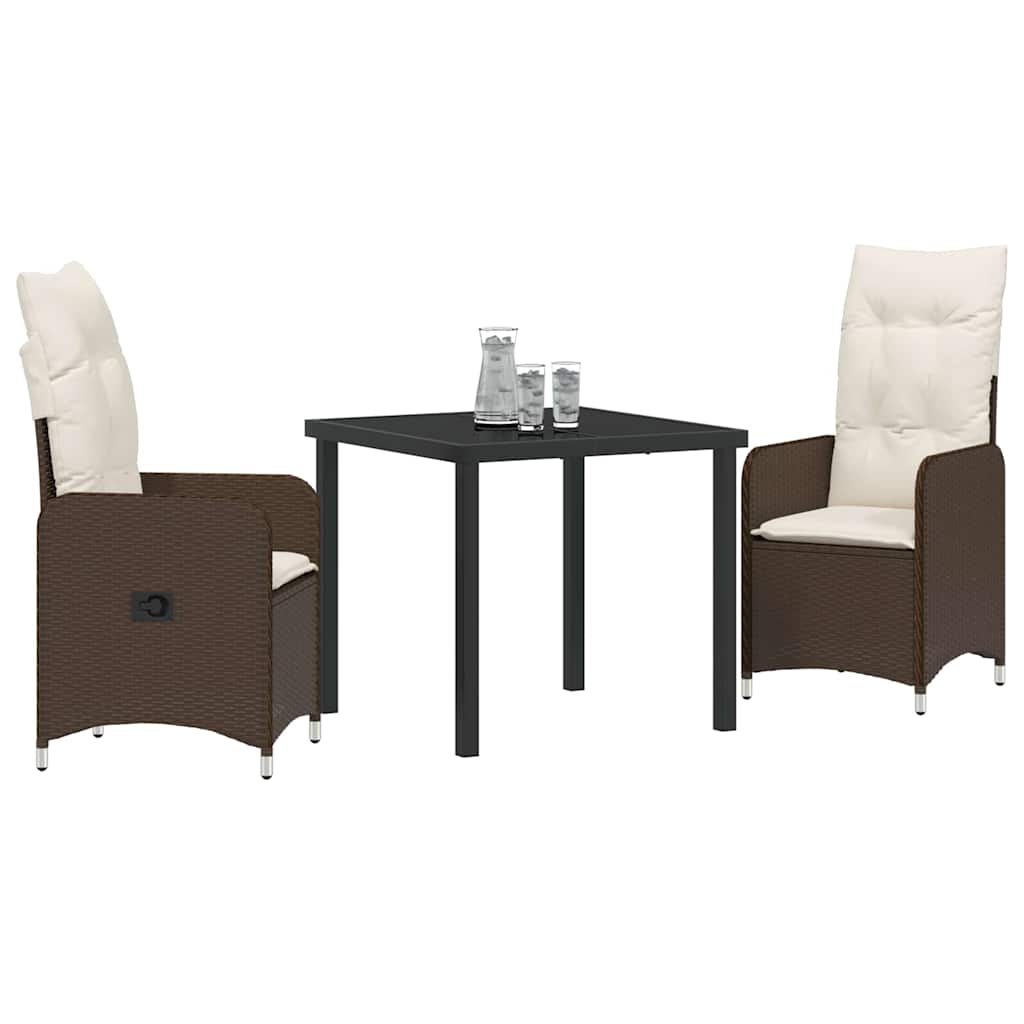vidaXL 3-delige Tuinset met Kussens Bruin Poly Rattan