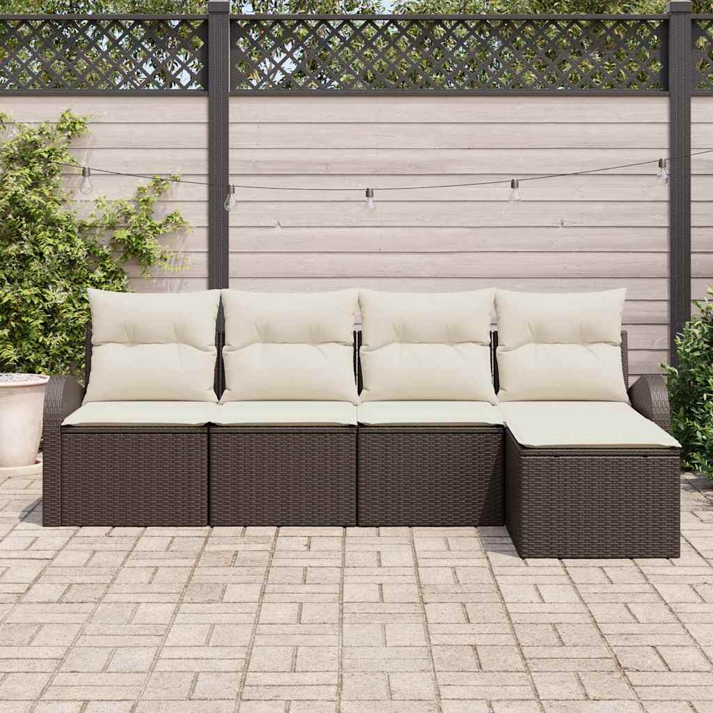vidaXL 5-delige tuinsofa set met kussens in bruin poly rattan