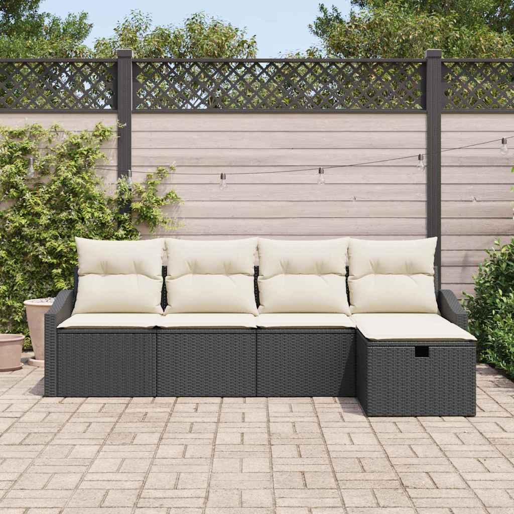 vidaXL 5-delige tuinbankset met kussens in zwart van poly rattan