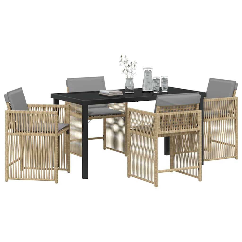 vidaXL 5-delige tuinset met kussens in beige poly rattan