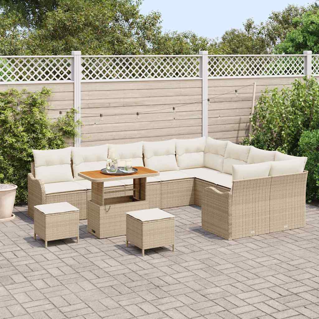vidaXL 12-delige Tuinbankenset met kussens poly rattan acacia beige