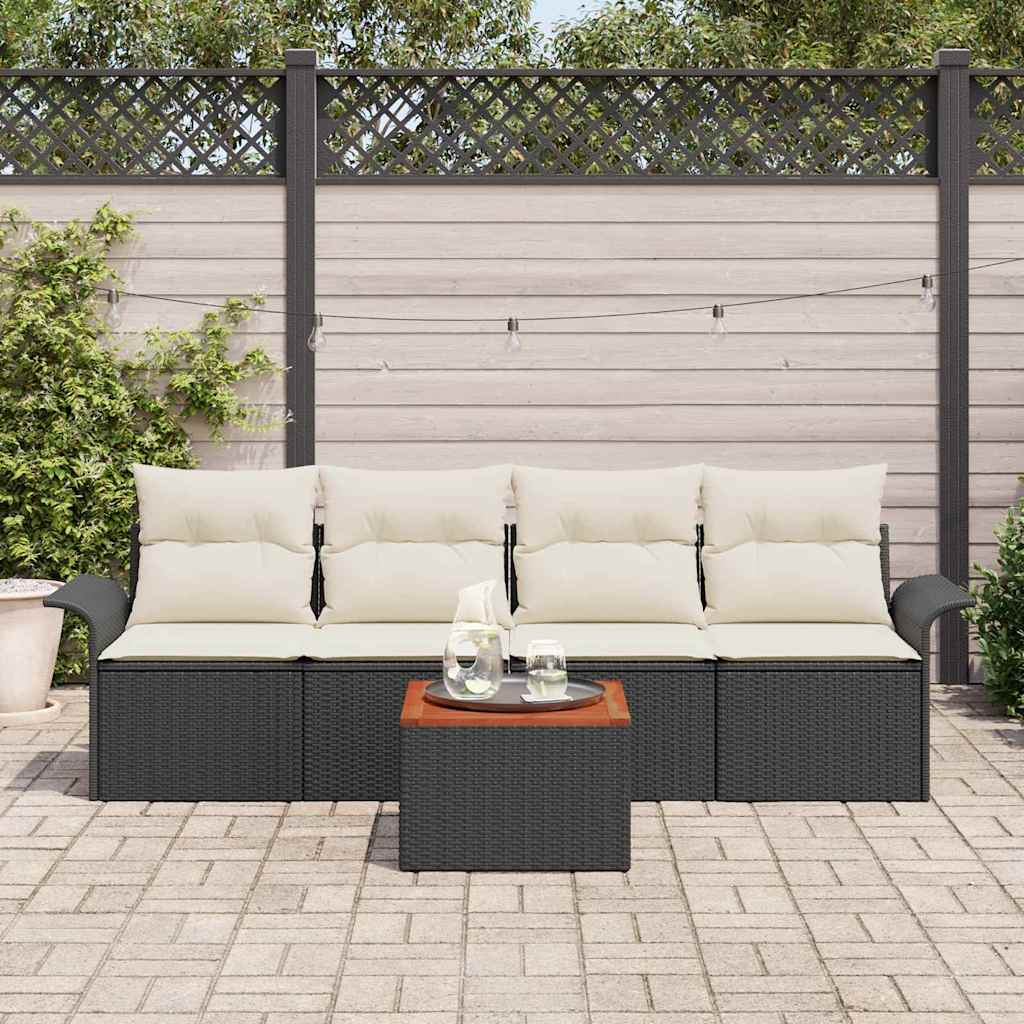 vidaXL 5-delige tuinset met kussens zwart poly rattan acacia