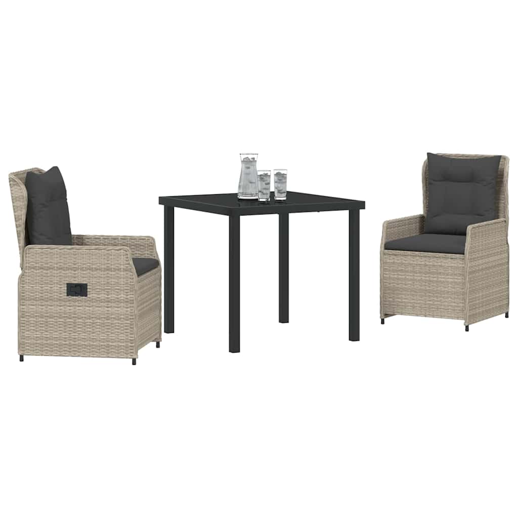 vidaXL 3-delige tuinset Lichtgrijs Poly Rattan