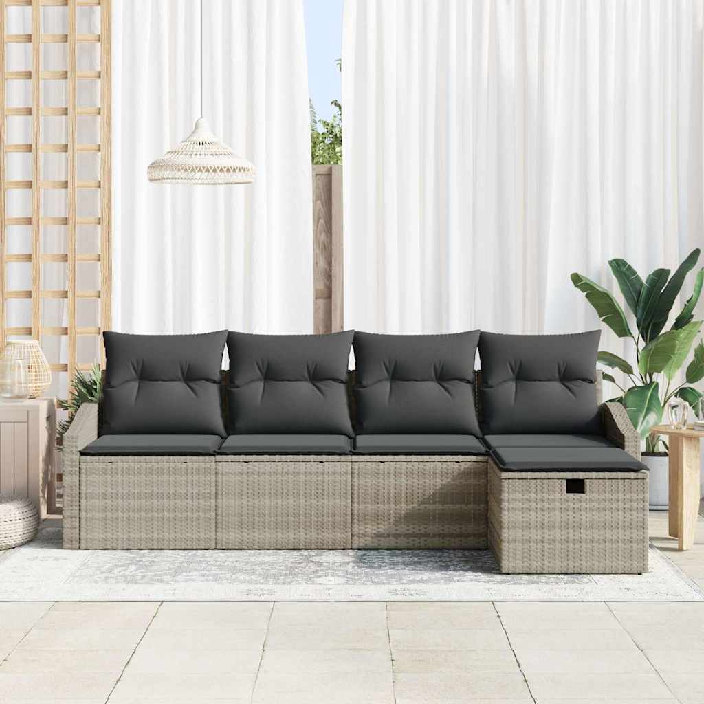 vidaXL 5-delige tuinsofa set met kussens in lichtgrijs poly rattan