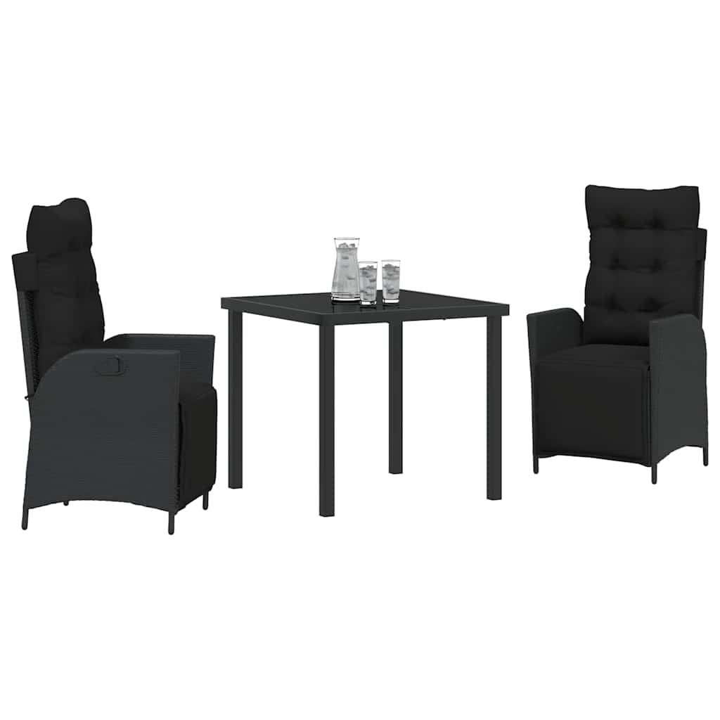 vidaXL 3-Delige Tuinset Zwart Poly Rattan