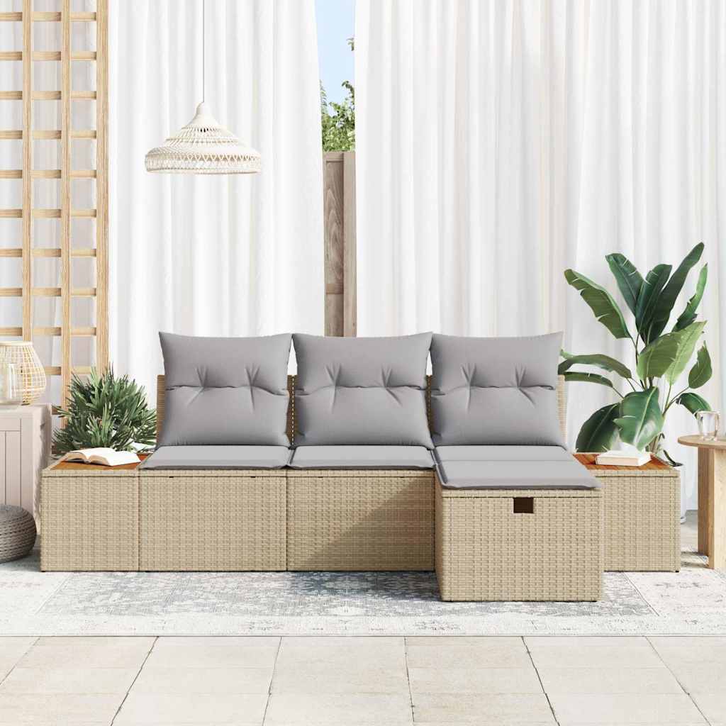 vidaXL 4-delige tuinsofa set met kussens in beige poly rattan