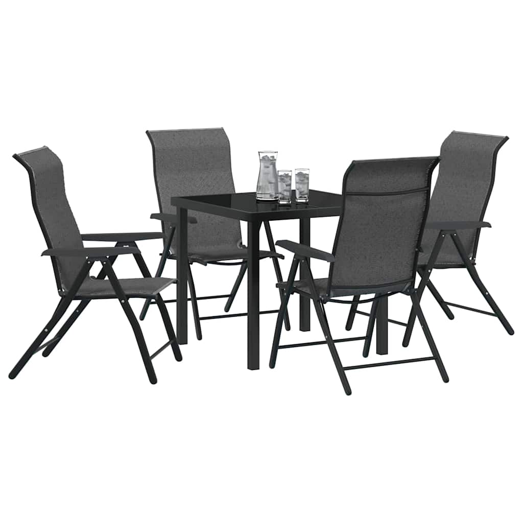 vidaXL 5-delige Tuin Eettafelset Grijs Poly Rattan