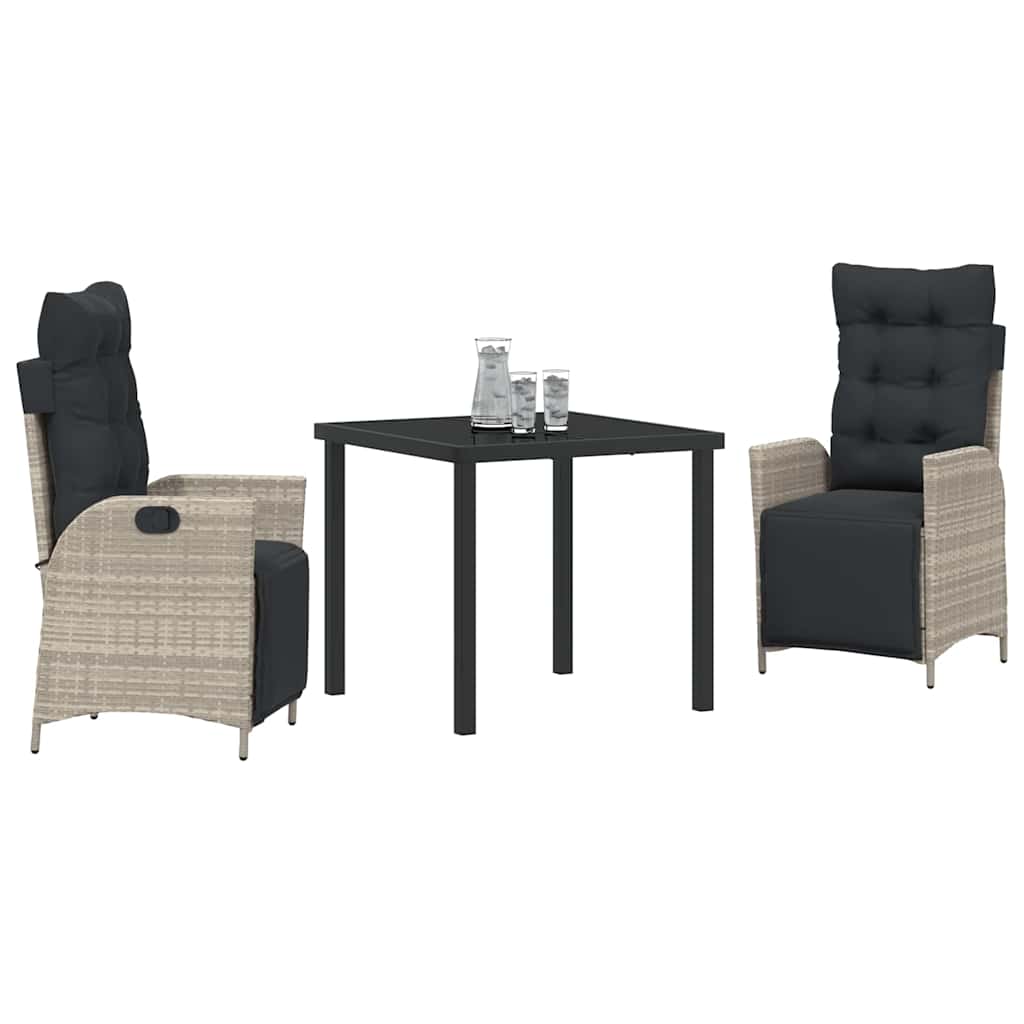vidaXL 3-delige Tuinset Lichtgrijs Poly Rattan