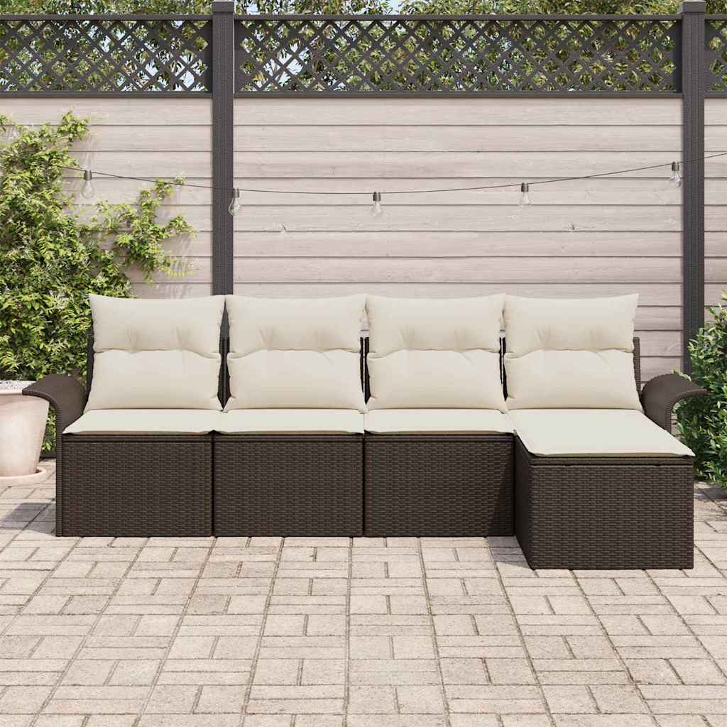 vidaXL 5-delige Tuinbankenset met kussens poly rattan bruin