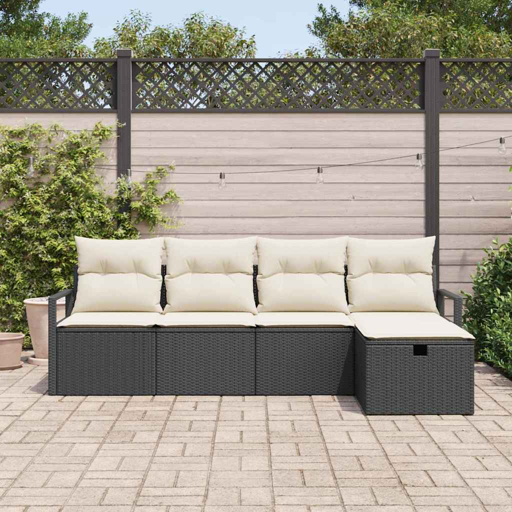 vidaXL 5-delige tuinsofa set met kussens, zwart poly rattan.