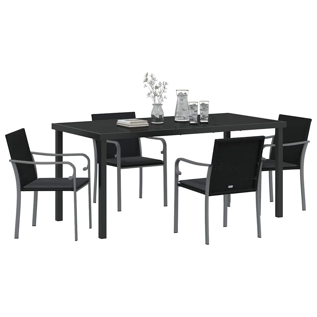 vidaXL 5-delige tuin eetset met kussens - zwart poly riet
