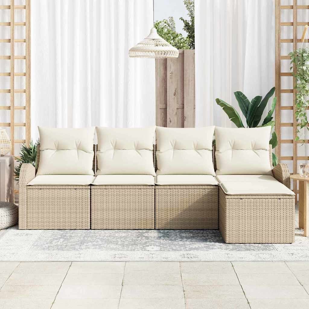 vidaXL 5-delige tuinsofa set met kussens in beige van poly rattan