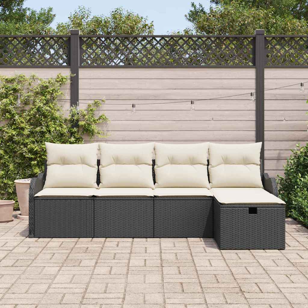 vidaXL 5-delige tuinsofa set met kussens in zwart poly rattan
