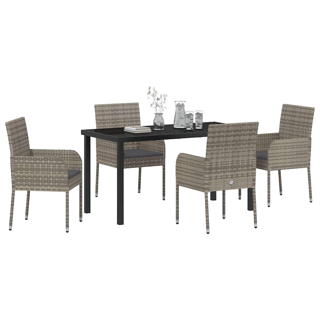 vidaXL 5-delige Tuinset met Kussens Grijs Poly Rattan