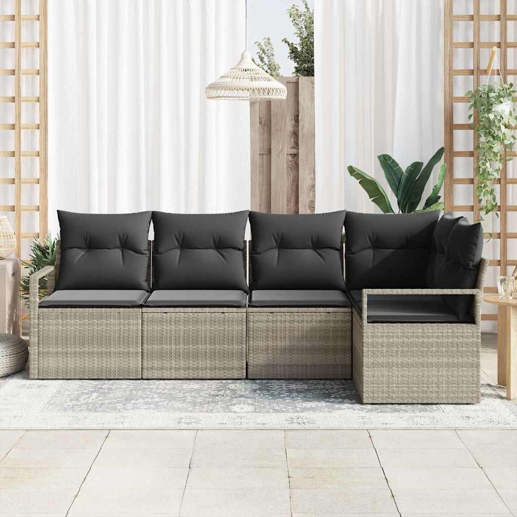 vidaXL 5-delige tuinsofa set met kussens in lichtgrijs poly rattan