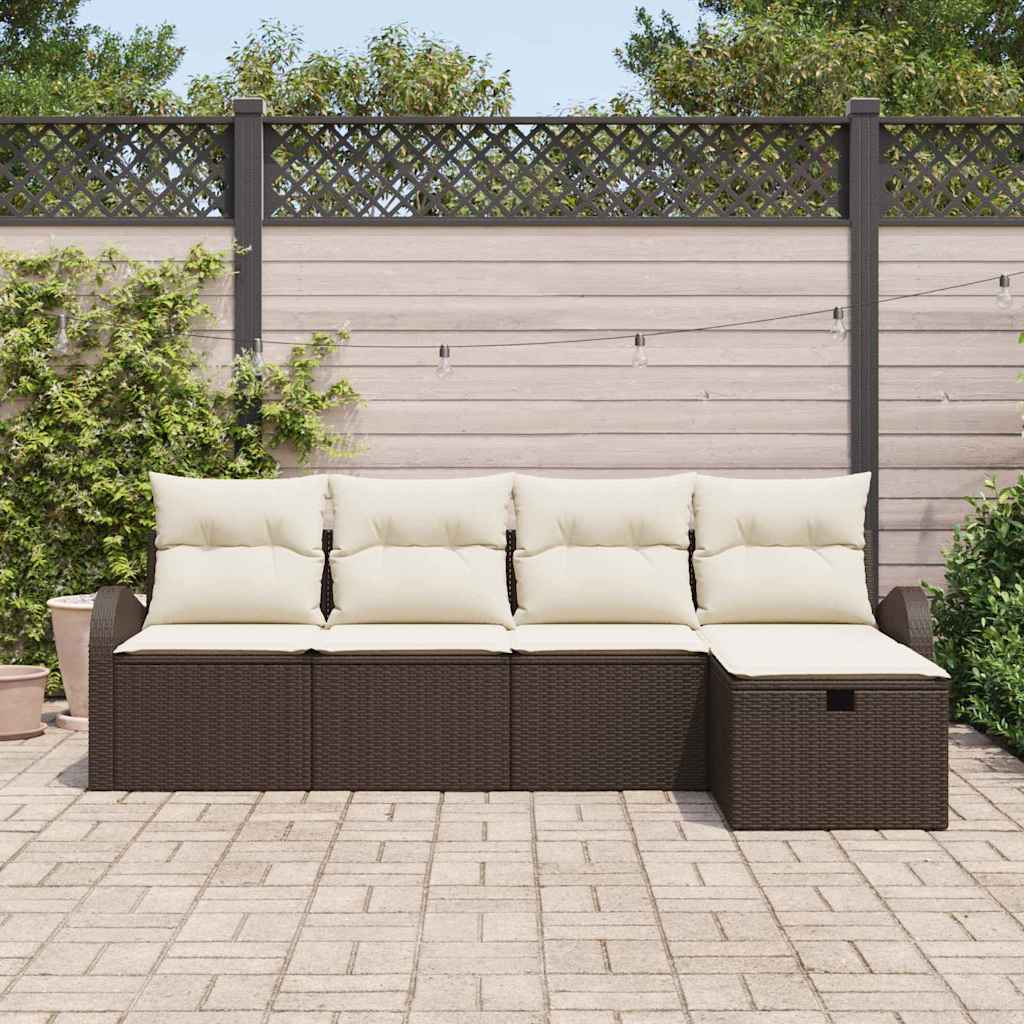 vidaXL 5-delige tuinset met kussens in bruin poly riet