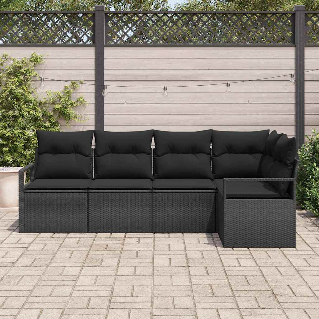 vidaXL 5-delige tuinbankset met kussens - zwart poly rattan
