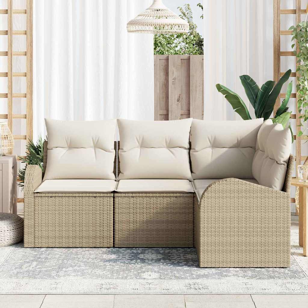 vidaXL 4-delige ligbed set met kussens in beige poly riet
