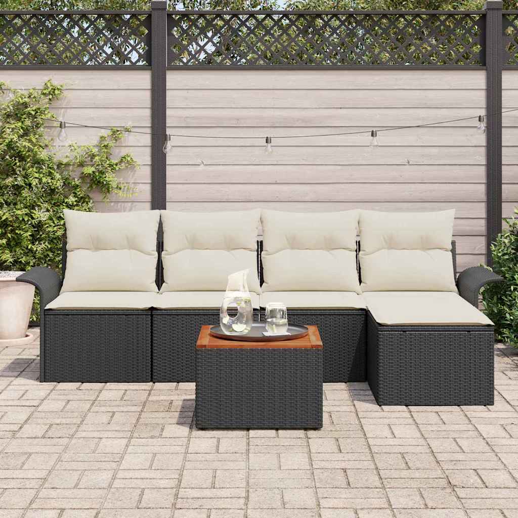 vidaXL 6-delige tuinsofa set met kussens in zwart poly rattan en acacia