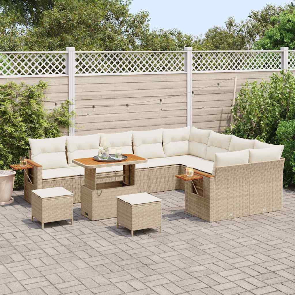 vidaXL 12-delige Tuinbankenset met kussens poly rattan acacia beige