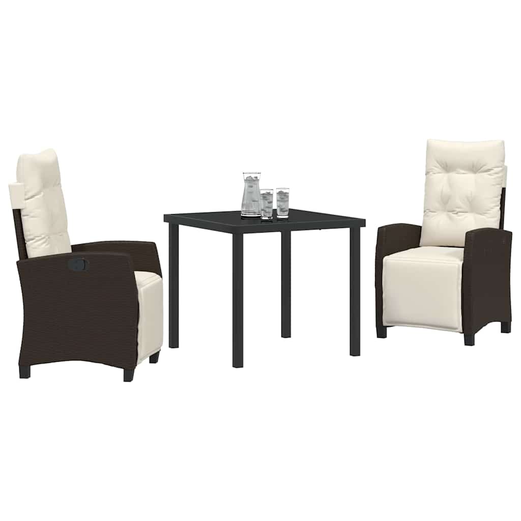 vidaXL 3-delige Tuin Eetset Bruin Poly Rattan