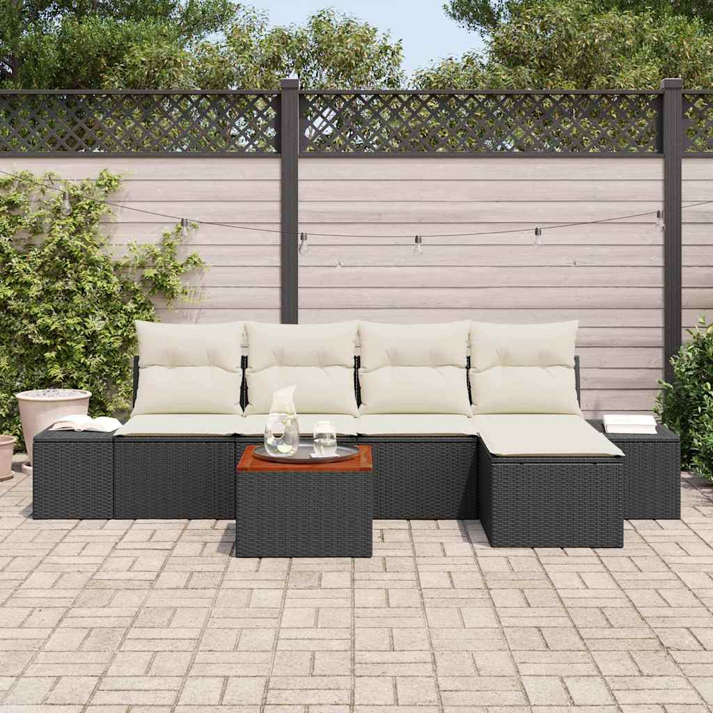 vidaXL 6-delige tuinset met kussens zwart poly rattan en acacia