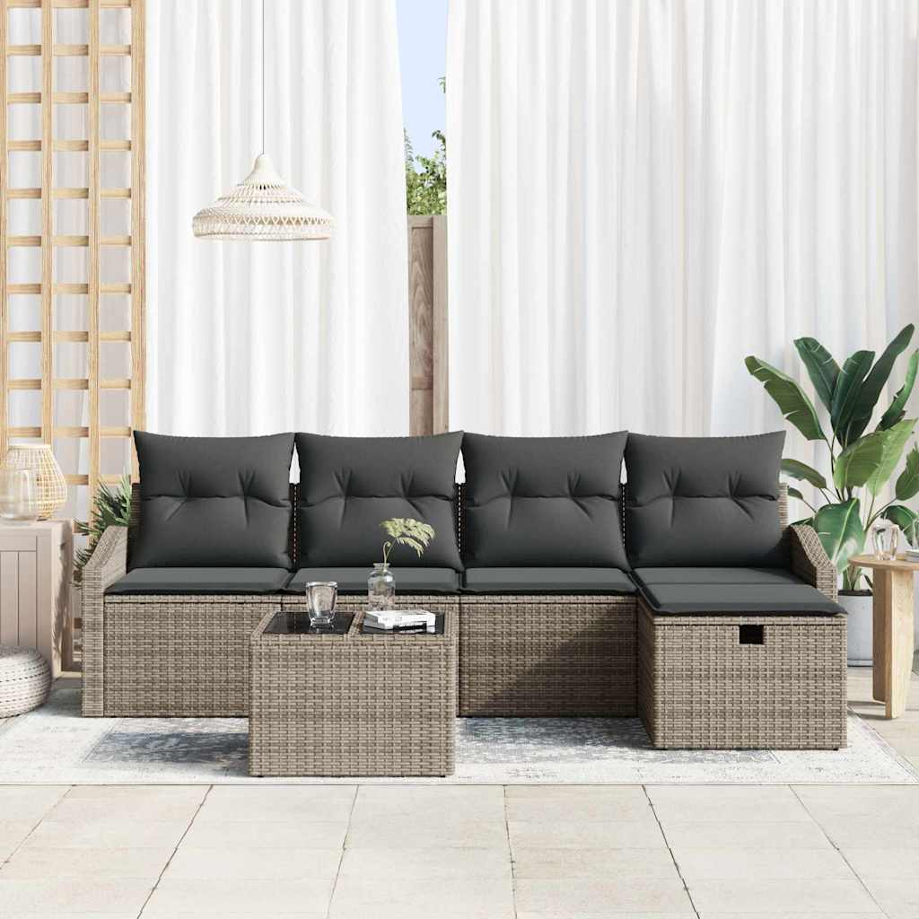 vidaXL 6-delige tuinsofa set met kussens in grijs poly riet