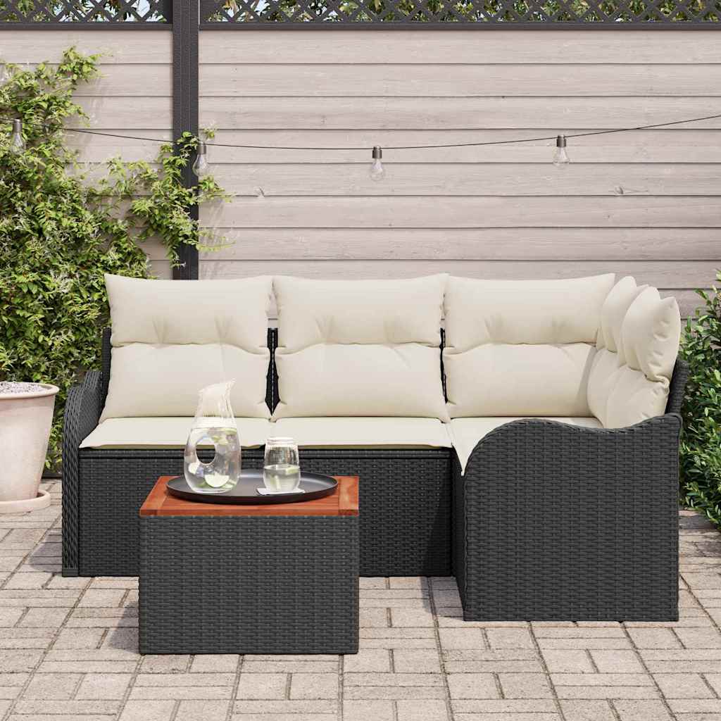 vidaXL Tuin Sofa Set 5 pcs Zwart, wit Gemiddeld Rieten, Hout