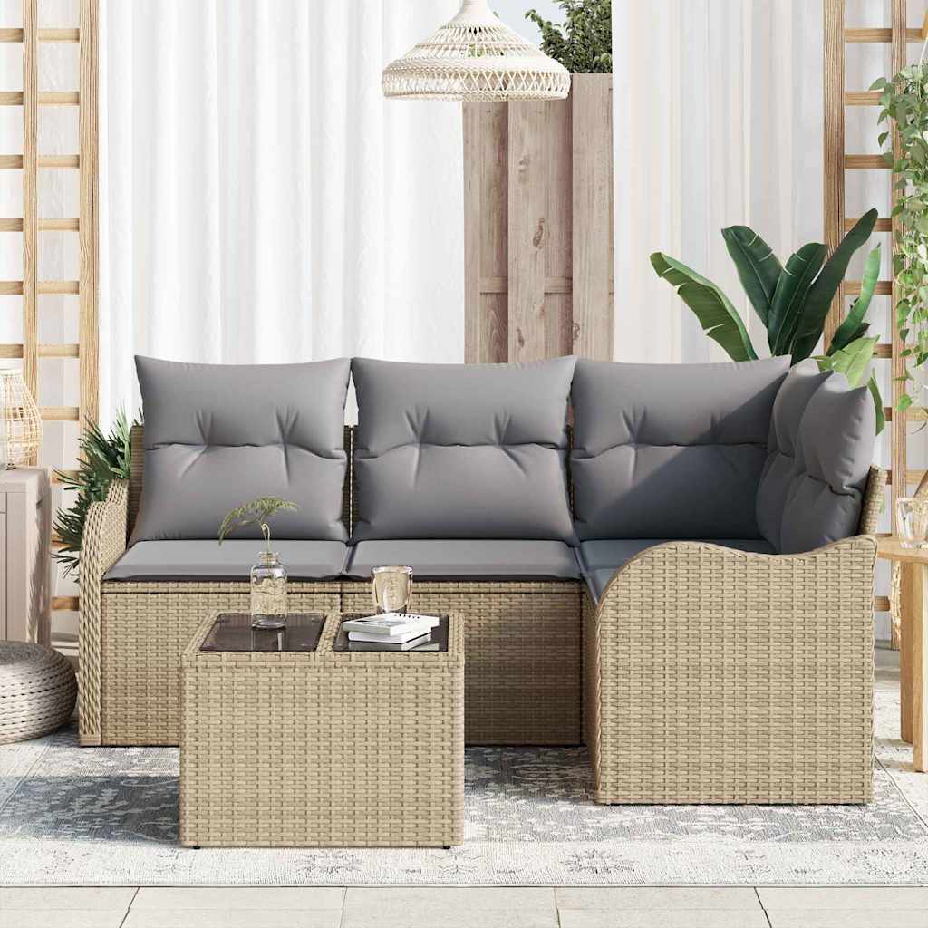 vidaXL 5-delige tuinsofaset met kussens in zwart poly rattan