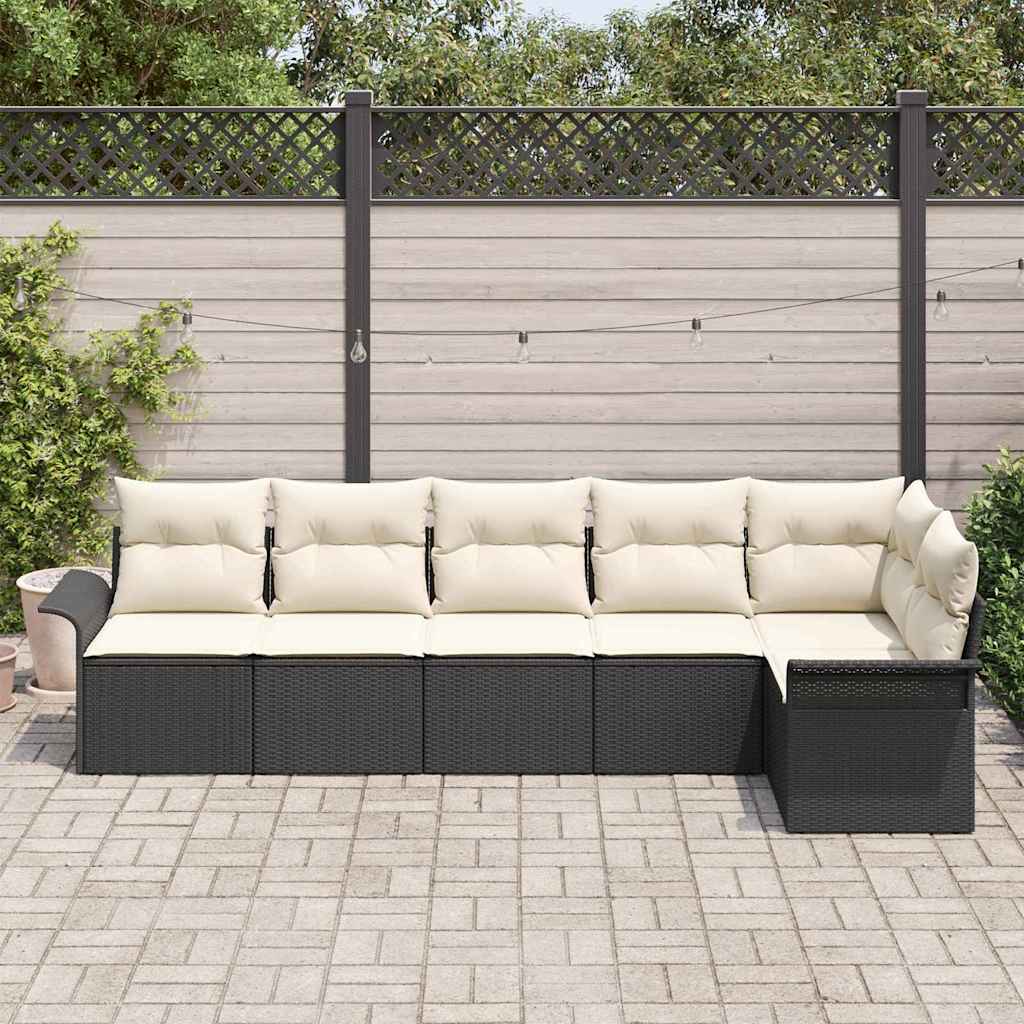 vidaXL 6-delige tuinsofa set met kussens in zwart poly rattan