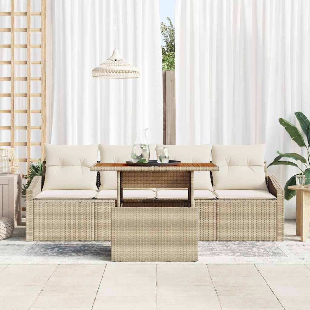 vidaXL Tuin Eetset met kussen met kussen 5 pcs Beige 100 x 55 x 73 cm PE riet
