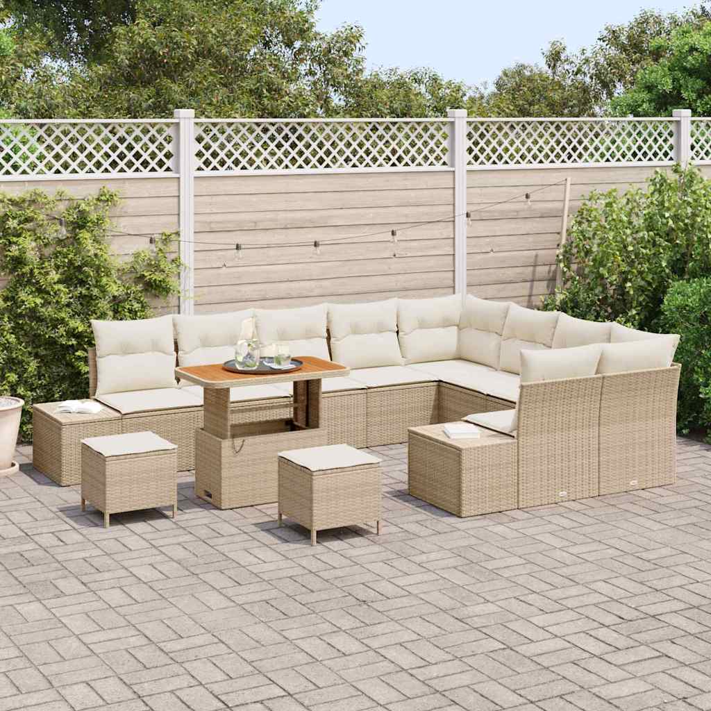 vidaXL 12-delige Tuinbankenset met kussens poly rattan acacia beige