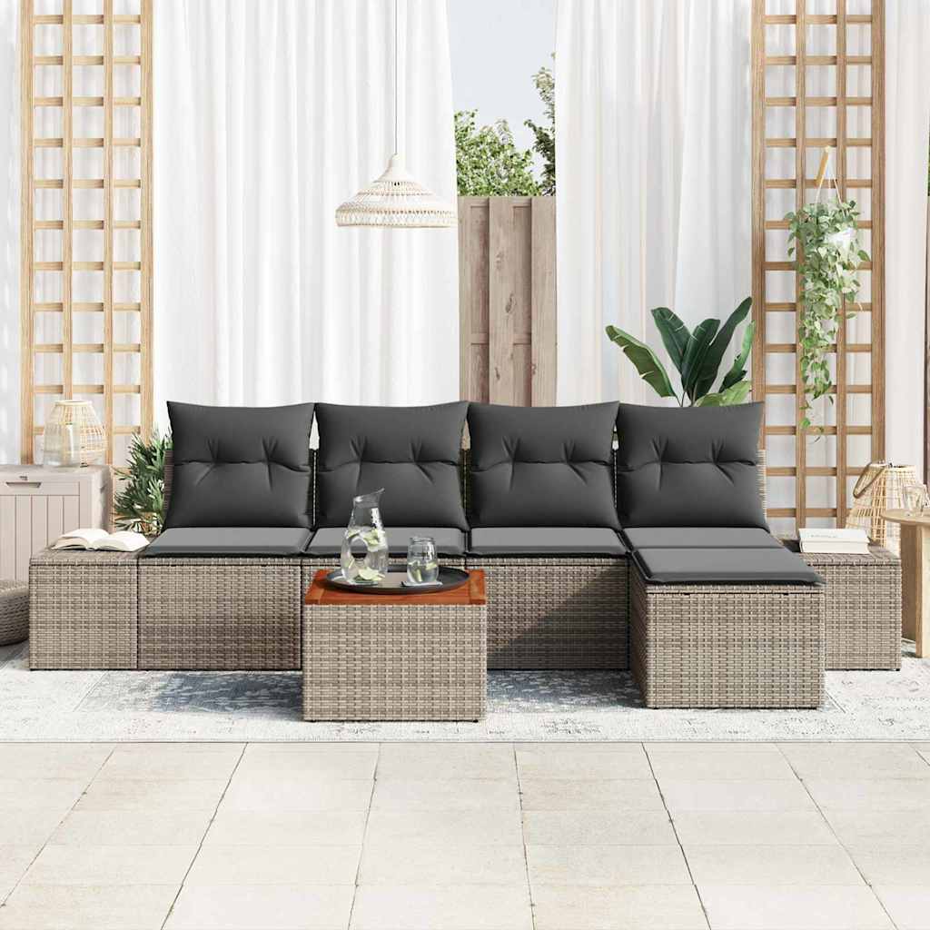 vidaXL 6-delige tuinsofa set met kussens, grijs poly rattan en acacia