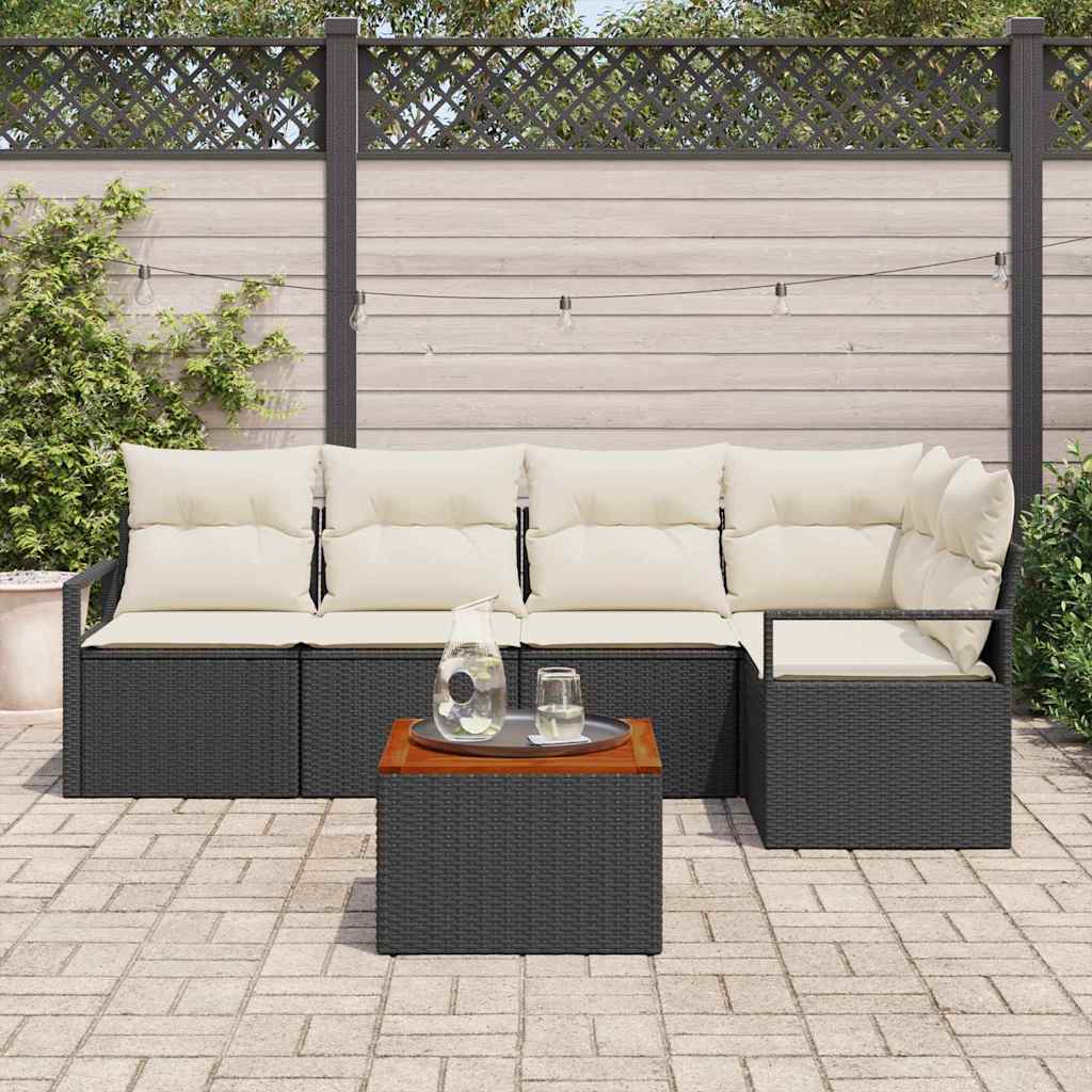 vidaXL 6-delige tuinsofa set met kussens zwart poly rattan acacia
