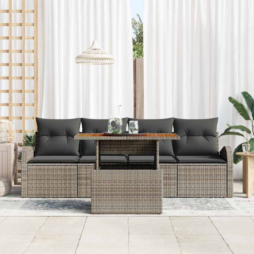 vidaXL 5-delige tuinsofa set met grijze kussens van poly riet