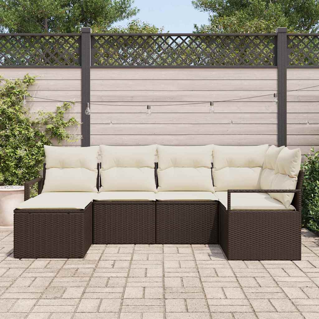 vidaXL 6-delige tuinbank set met kussens, bruin poly rattan