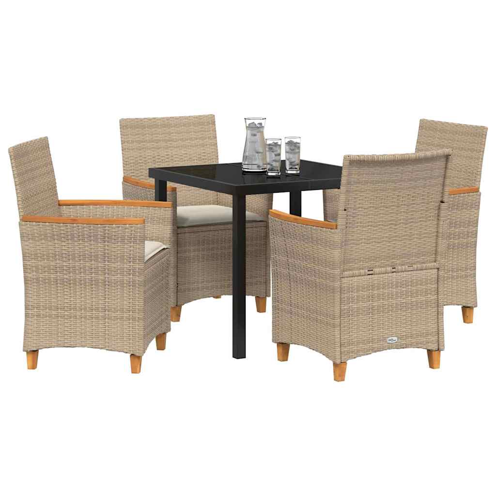 vidaXL 5-delige Tuinset met Eettafel en Kussens in Beige van Poly Rattan
